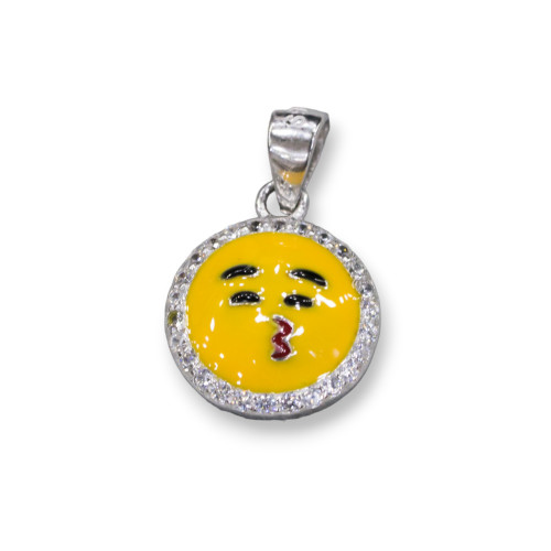 Pendant Pendant Of 925 Silver Emoji And Zircons 10mm MOD1