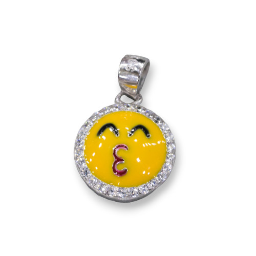 Pendente Ciondolo Di Argento 925 Emoji E Zirconi 10mm MOD2