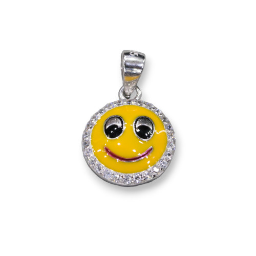 Pendente Ciondolo Di Argento 925 Emoji E Zirconi 10mm MOD4