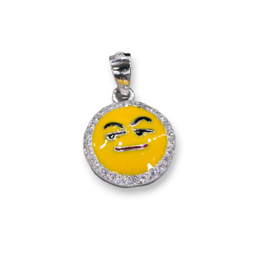 Pendente Ciondolo Di Argento 925 Emoji E Zirconi 10mm MOD6