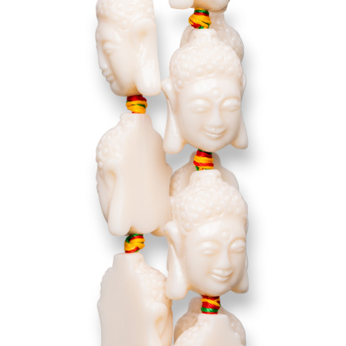 Buddha Strand Resin Beads 16x23mm 15pcs White