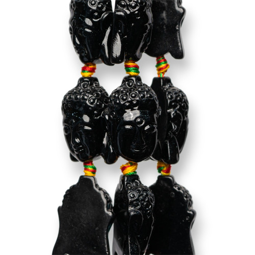 Buddha Strand Resin Beads 16x23mm 15pcs Black