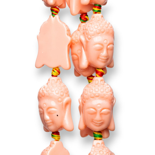 Buddha Strand Resin Beads 16x23mm 15pcs Light Pink
