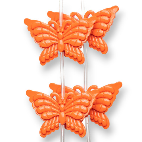 Double-Sided Butterfly Wire Resin Beads 38x25mm 11pcs - Orange