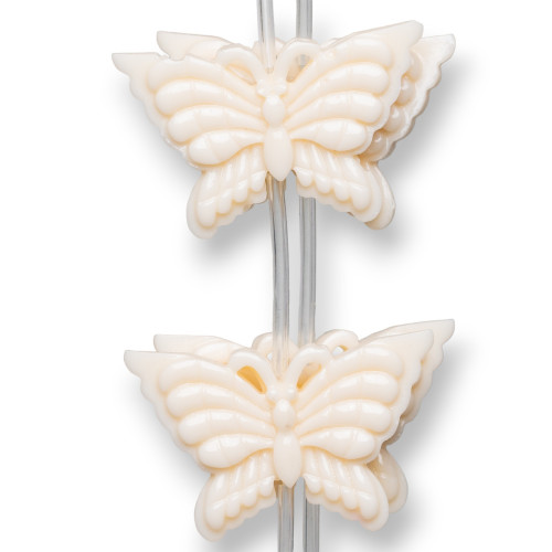 Perline Di Resina A Filo Farfalla Bifaccia 38x25mm 11pz - Bianco