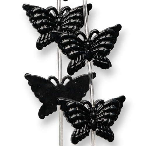 Double-Sided Butterfly Wire Resin Beads 38x25mm 11pcs - Black