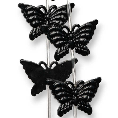 Perles De Résine Fil Papillon Double Face 38x25mm 11pcs - Noir