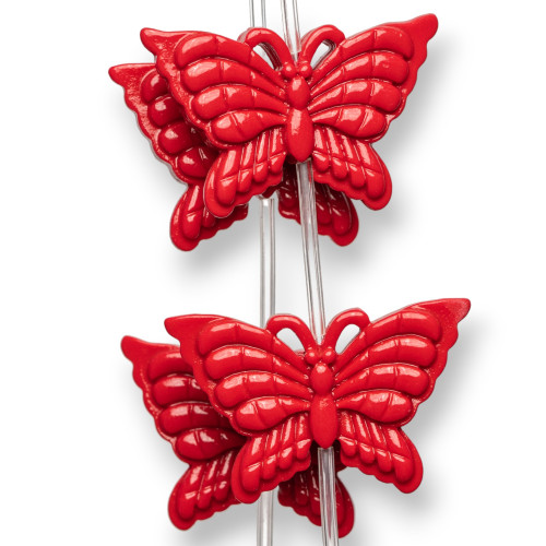 Double-Sided Butterfly Wire Resin Beads 38x25mm 11pcs - Red