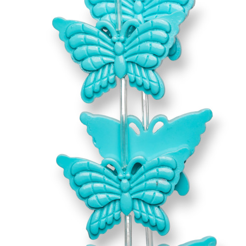 Double-Sided Butterfly Wire Resin Beads 38x25mm 11pcs - Turquoise