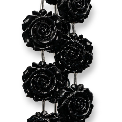 Διπλής Όψης Λουλούδι Συρμάτινο Χάντρες Ρητίνης 25mm 14τμχ Μαύρο