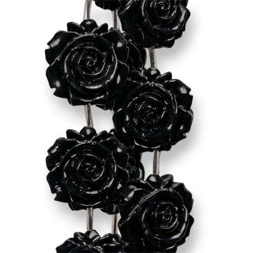 Perline Di Resina A Filo Fiore Bifaccia 25mm 14pz Nero