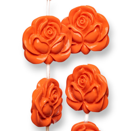 Perline Di Resina A Filo Fiore Rosa Bifacciale 30mm 10pz Arancio