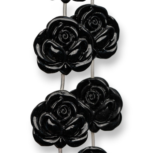 Double-Sided Rose Flower Wire Resin Beads 30mm 10pcs Black