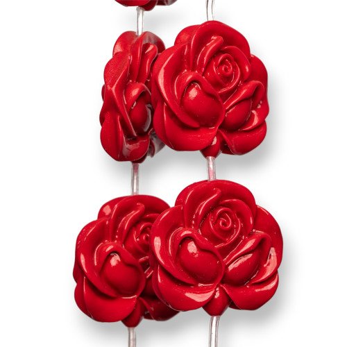 Double-Sided Rose Flower Wire Resin Beads 30mm 10pcs Red