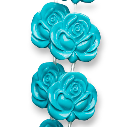 Perles en Résine Fil de Fleur Rose Double Face 30mm 10pcs Turquoise