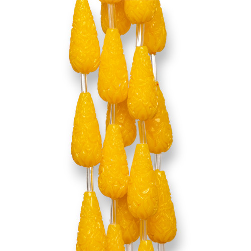 Resin Beads with Engraved Drops 08x20mm 15pcs Yellow