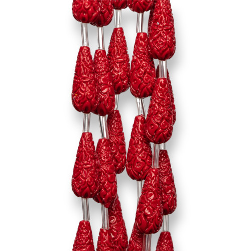 Cuentas de resina de alambre con gotas grabadas, 08x20 mm, 15 piezas, color rojo