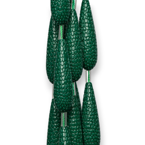 Perline Di Resina A Filo Goccia A Trama 10x38mm Verde Smeraldo