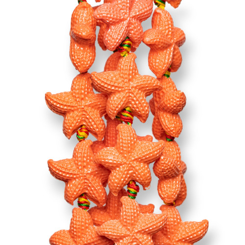 Starfish Wire Resin Beads 23mm 14pcs Orange