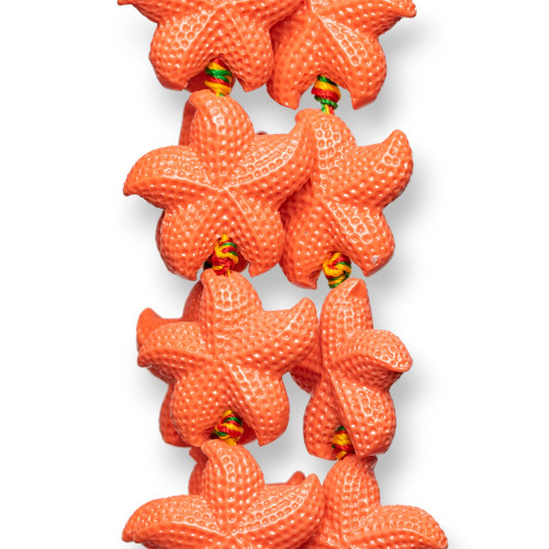 Cuentas de resina de alambre de estrella de mar 23 mm 14 piezas Naranja-rosa