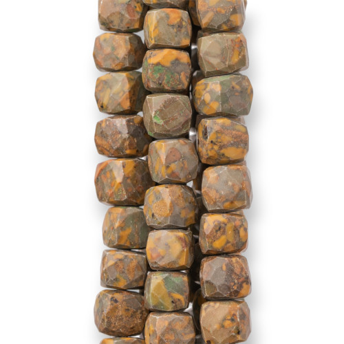 Piedras indias cortadas a máquina, alambre facetado en forma de cubo, 14-15 cm de diámetro, 8-10 mm, jaspe manchado marrón