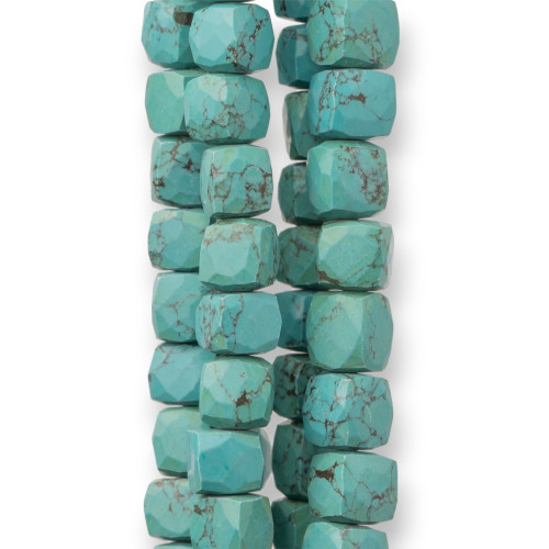 Indian Stones MachineCut Cube Faceted Wire 14-15cm Diameter 8-10mm Magnesite Aulite Turquoise
