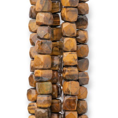 Indische Steine, maschinengeschnittener Würfel, facettierter Draht, 14–15 cm Durchmesser, 8–10 mm Tigerauge