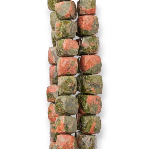 Indische Steine, maschinengeschnittener Würfel, facettierter Draht, 14–15 cm Durchmesser, 8–10 mm Unakit