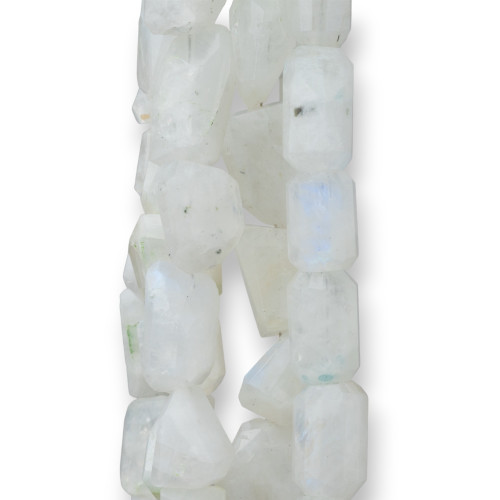 Indische Steine, maschinengeschliffener, facettierter, unregelmäßiger Stein, 14–15 cm, Drahtgröße 8–10 x 13 mm, weißer Mondstein