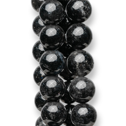 Μαύρος Rutilated Quartz (Scratched Tourmaline Quartz) Στρογγυλός Λείος 14mm Μαύρος