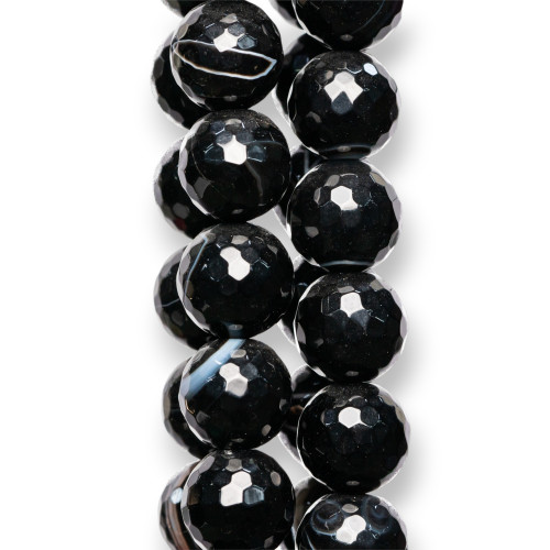 Faceted Striated Black Agate 16mm