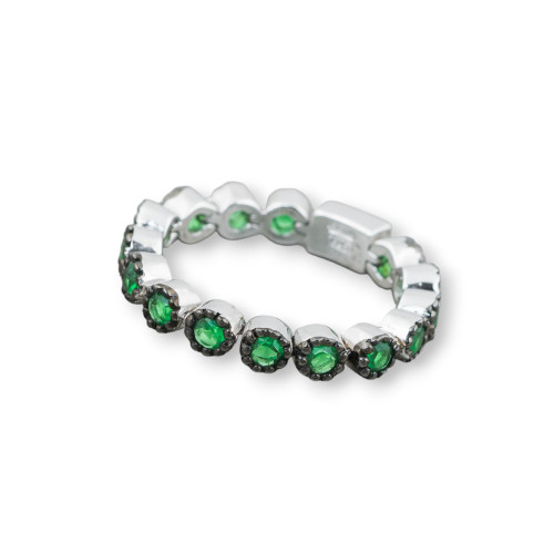 925 Silver Ring With Light Points Set Soft Ring Thickness 4mm Emerald Green