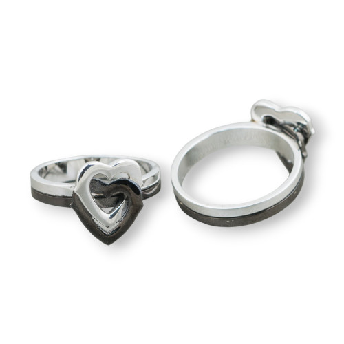 925 Silver Ring Design Italy With Rhodium-Plated Double Heart