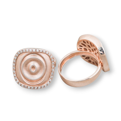 925 Silberring Design Italien mit Zirkonen besetzt 18x25mm Roségold