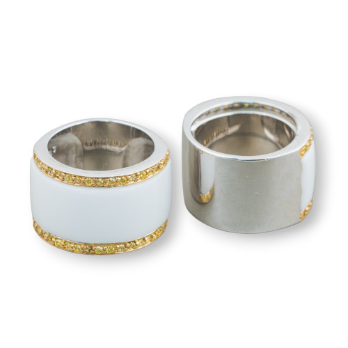 Ring aus 925er Silber, Design Italien, mit Zirkonen, besetzt mit gelbem und weißem Achat, 15 mm