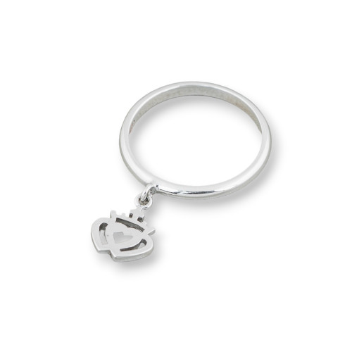 925 Silver Ring Design Italy Band With Double Heart Pendant