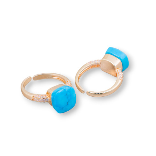 Bague Bronze Avec Roulement Oeil De Chat 10mm Avec Zircons Serti Dans Magnésite Turquoise