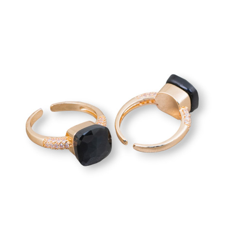 Bague Bronze Avec Coussin Oeil De Chat 10mm Avec Zircons Serti Noir