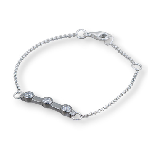 Bracciale Di Argento 925 Design Italy Con 3 Zirconi Lunghezza 19cm-16,5cm Rodiato e Brunito