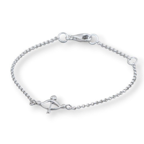 925 Silver Bracelet Design Italy With Central Bow And Arrow Length 19cm-16.5cm Rhodium Plated