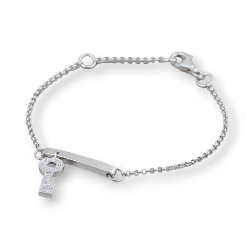 Armband aus 925er Silber, Design Italien, mit zentralem Schlüssel, Länge 19 cm – 16,5 cm, rhodiniert