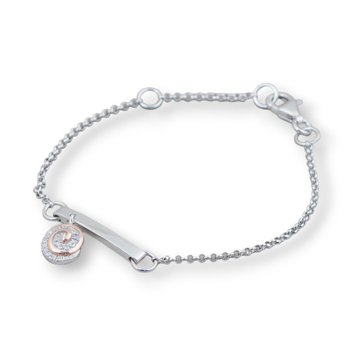 925 Silver Bracelet Design Italy With Central Snail Length 19cm-16.5cm Rhodium Plated