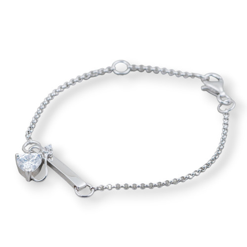 Bracelet en argent 925 design italien avec cœur central et longueur de queue 19 cm-16,5 cm plaqué rhodium