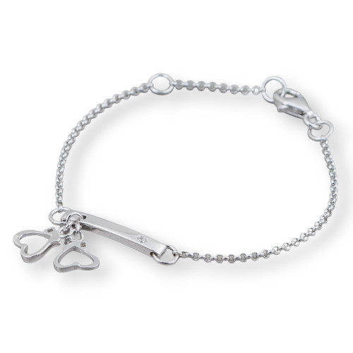 Pulsera De Plata 925 Diseño Italia Con Doble Corazón Central Longitud 19cm-16.5cm Rodiada