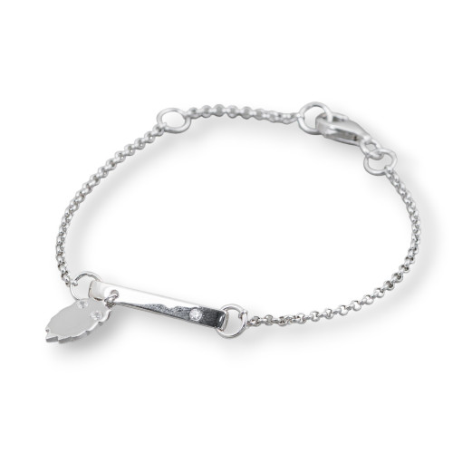 925 Silver Bracelet Design Italy With Ghost Centerpiece Length 19cm-16.5cm Rhodium Plated