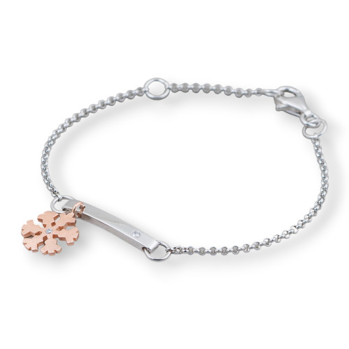 Bracelet En Argent 925 Design Italie Avec Flocon De Neige Rose Centrale