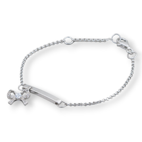 925 Silver Bracelet Design Italy With Central Bow And Light Point Length 19cm-16.5cm Rhodium Plated