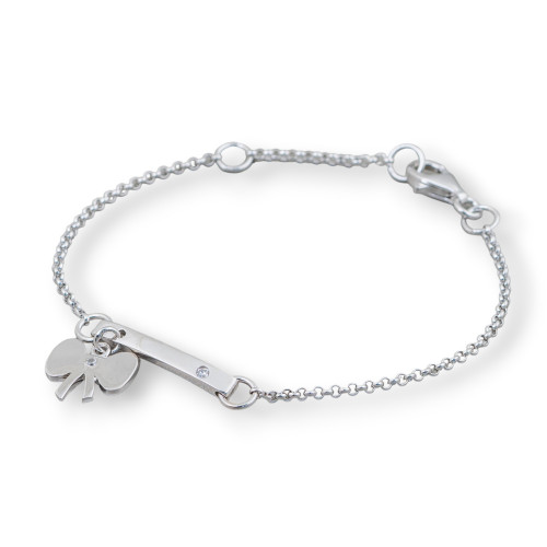 925 Silver Bracelet Design Italy With Central Bow Ribbon Length 19cm-16.5cm