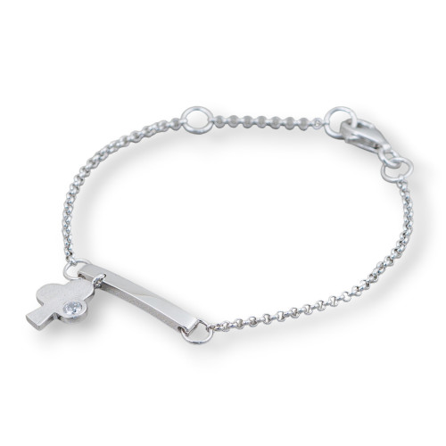 925 Silver Bracelet Design Italy With Central Flower Length 19cm-16.5cm Rhodium Plated