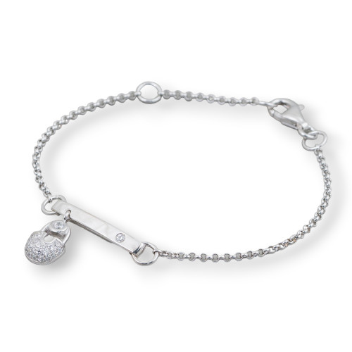 925 Silver Bracelet Design Italy With Central Padlock Length 19cm-16.5cm Golden